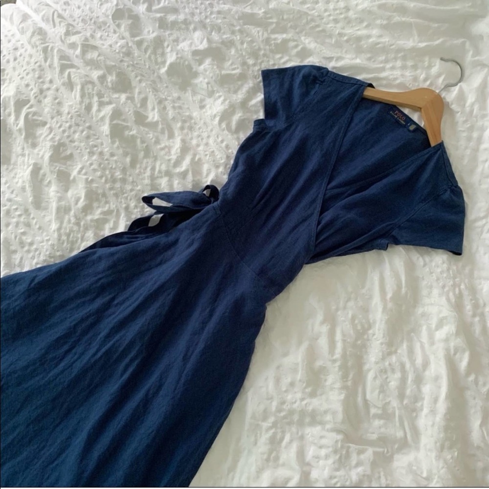 New Ralph Lauren Maxi Linen Navy Long Dress - Picture 2 of 16